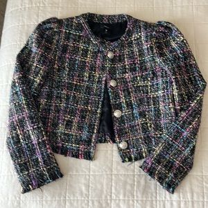 Aqua | tweed cropped blazer | rainbow